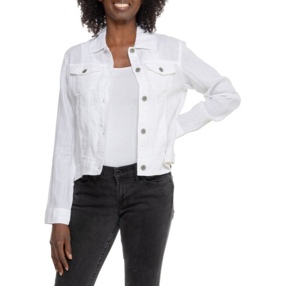 JNY Jones New York White Linen Jean Jacket With Metal Buttons Sz 3X